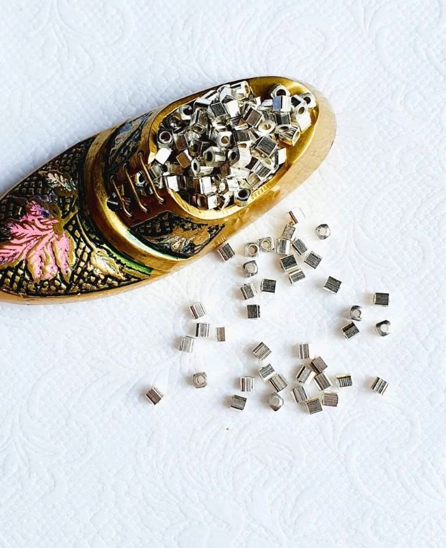 Cube Silver Filled Brass Beads - Image 2