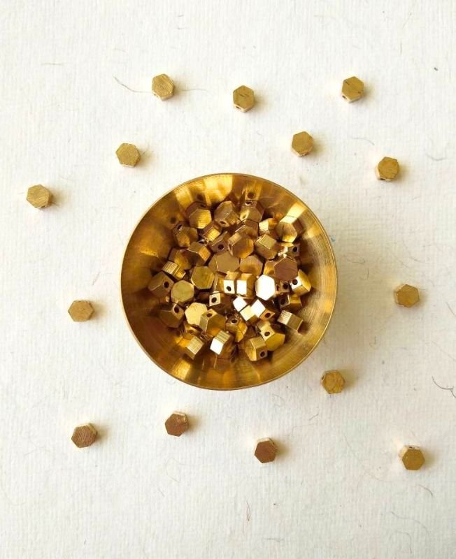 5MM Brass Geometric Hexagon Beads - Image 2