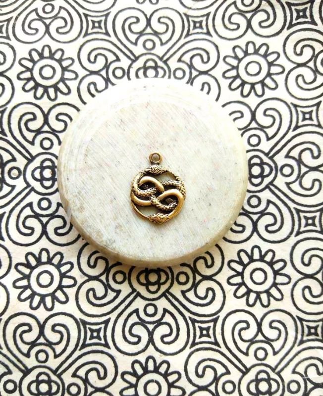 Intertwined Brass Snake Charm Pendant - Image 4