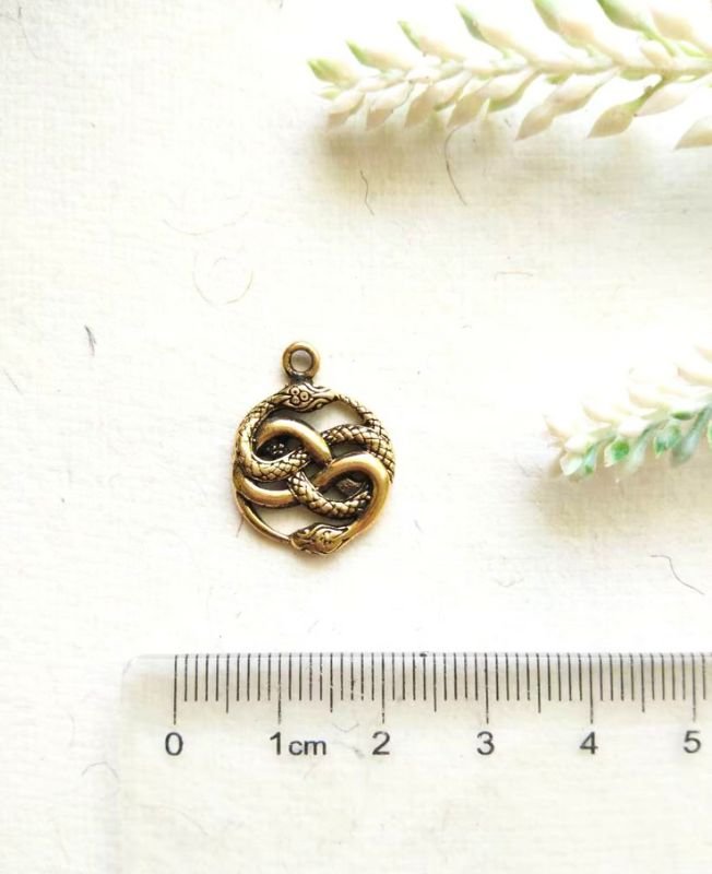Intertwined Brass Snake Charm Pendant - Image 3