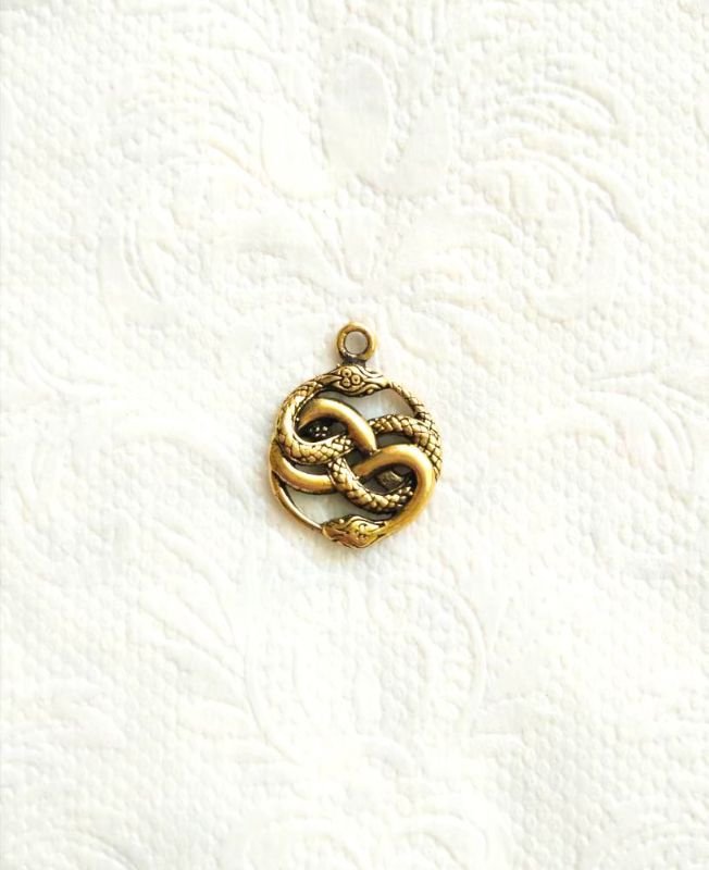 Intertwined Brass Snake Charm Pendant - Image 2