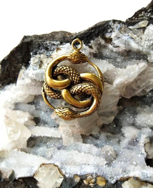 Estangled Brass Snake Medallion Charm Pendant - Image 2