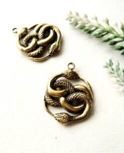 Estangled Brass Snake Medallion Charm Pendant