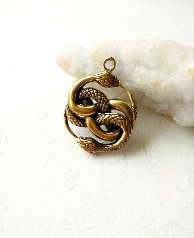 Estangled Brass Snake Medallion Charm Pendant - Image 5