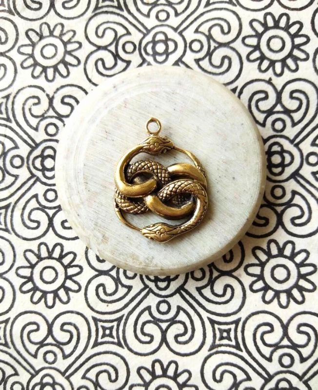 Estangled Brass Snake Medallion Charm Pendant - Image 4