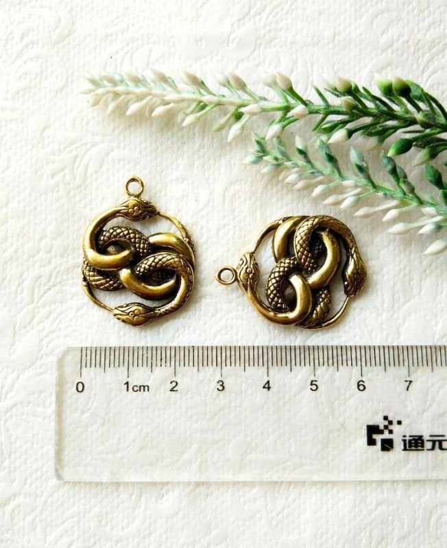 Estangled Brass Snake Medallion Charm Pendant - Image 3