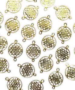 Sri Yantra brass connector charm with double loops for macrame
