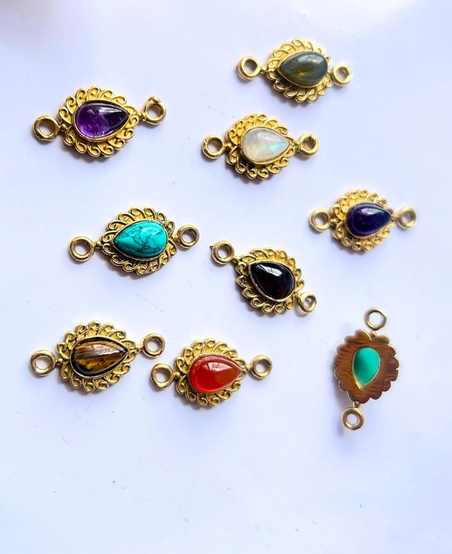 Celestial Drop Brass Stone Charms Connectors - Image 2