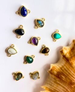 Lustrous Gem Raindrops Brass Stones Charms Connectors