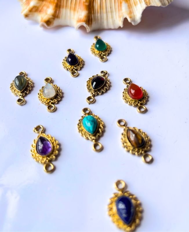 Celestial Drop Brass Stone Charms Connectors