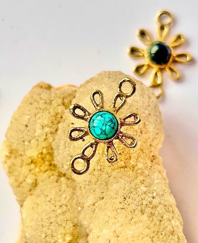 Solar Bloom Brass Stones Charms Connectors - Image 3