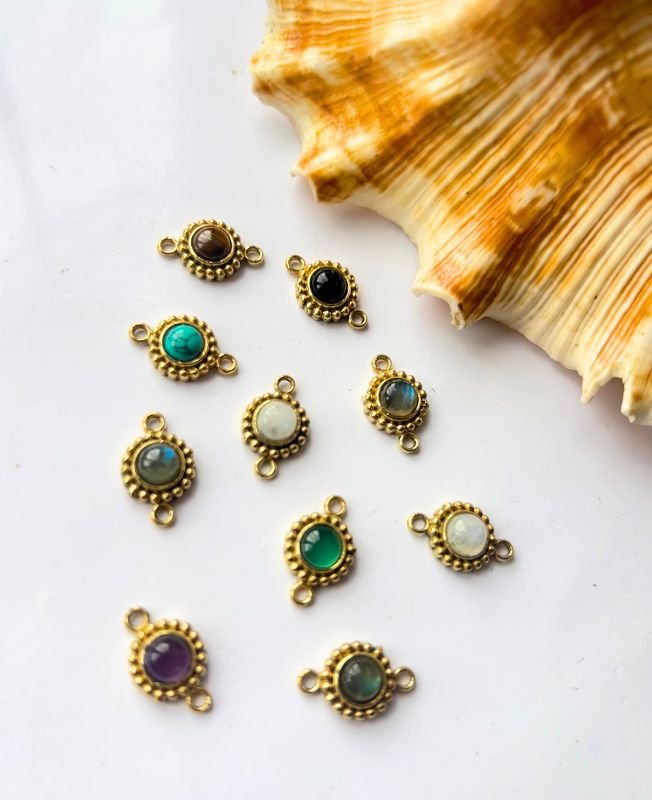 Golden Halo Brass Stones Charms Connectors