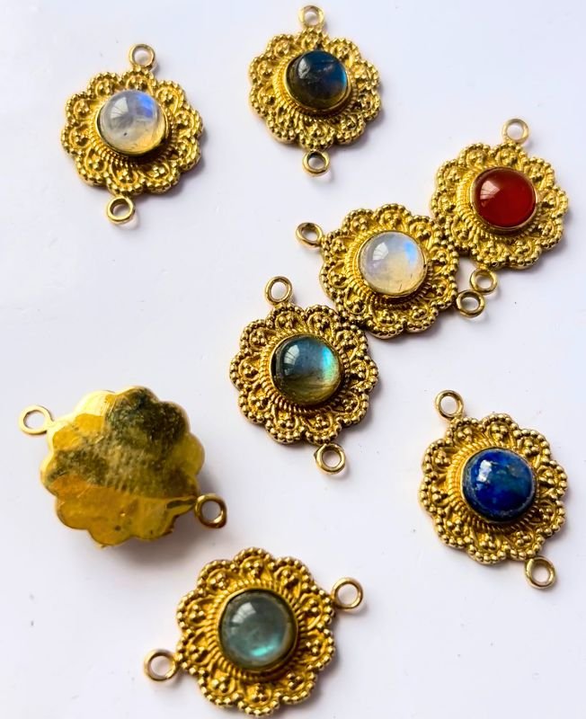 Solid Filigree Brass Stones Charms Connectors - Image 2