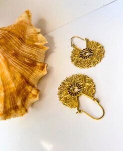 5/20 Pairs Floral Symmetry Hoop Brass Earrings