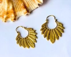 5/20 Pairs Cascade Feather Fan Hoop Brass Earrings