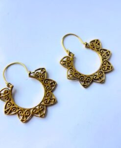 Alternative view of 5/20 Pairs Unique Lotus Petal Tribal Hoop Brass Earrings