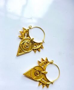 Alternative view of 5/20 Pairs Wavy Disc Statement Hoop Brass Earrings