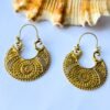 5/20 Pairs Dotted Floral Sunburst  Hoop Brass Earrings