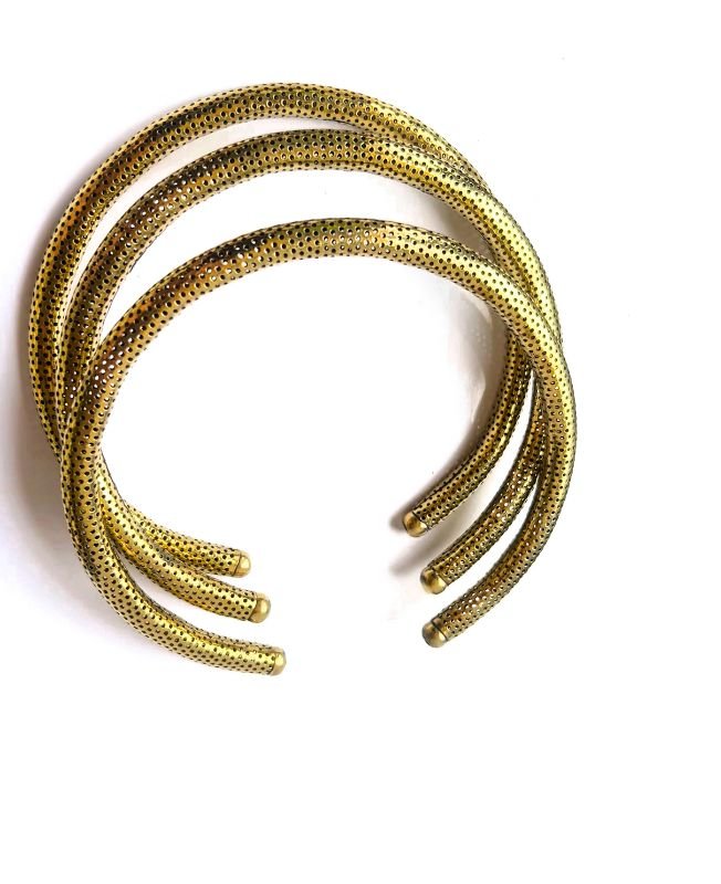 Textured Band Cuff Brass Choker Set - Image 3