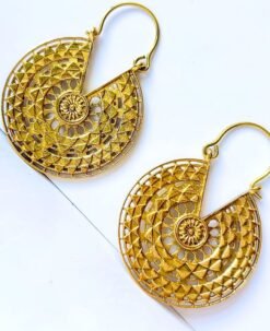 Alternative view of 5/20 Pairs Sunburst Mandala Hoop Brass Earrings