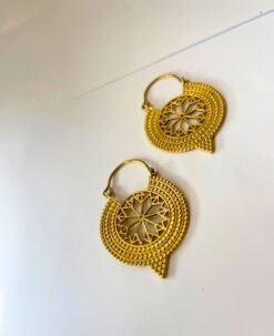 Alternative view of 5/20 Pairs Star Mandala Hoop Brass Earrings