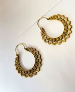 Alternative view of 5/20 Pairs Lace Sunburst Hoop Brass Earrings