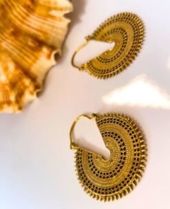 5/20 Pairs Intricate Sunburst Hoop Brass Earrings