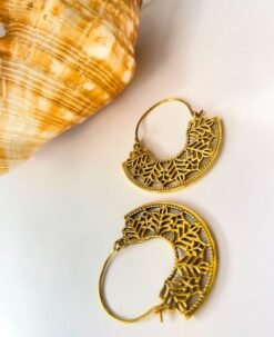 5/20 Pairs Leaf Lattice Hoop Brass Earrings