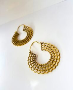 Alternative view of 5/20 Pairs Honeycomb Hoop Brass Earrings