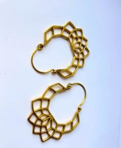 Alternative view of 5/20 Pairs Petal Geometric Hoop Brass Earrings