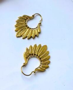 Alternative view of 5/20 Pairs Cascade Feather Fan Hoop Brass Earrings