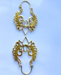 Alternative view of 5/20 Pairs Meticulous Lotus Mandala Hoop Brass Earrings