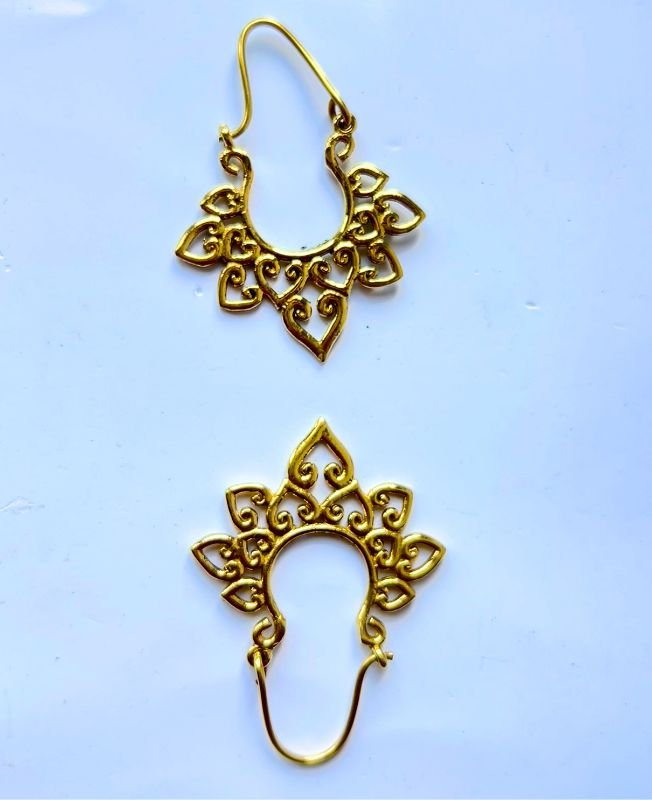 5/20 Pairs Etched Floral Square Hoop Brass Earrings - Image 2