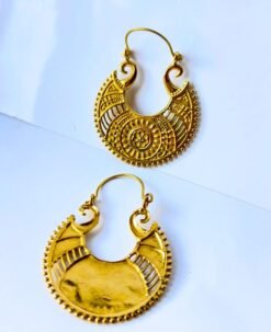 Alternative view of 5/20 Pairs Dotted Floral Sunburst  Hoop Brass Earrings