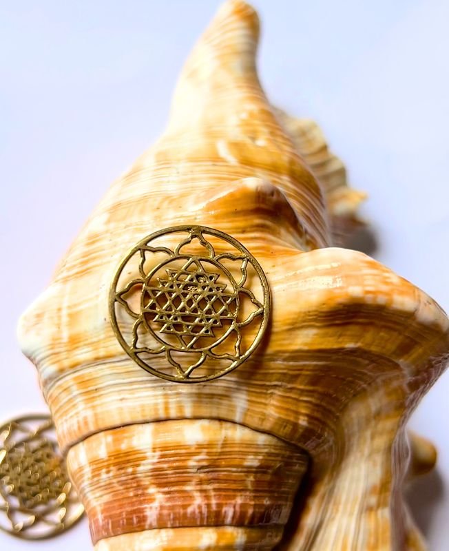 Intricate Golden Sri Yantra Pendant Brass Special Charms
