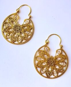 Alternative view of 5/20 Pairs Mandala Bloom Tribal Brass Earrings