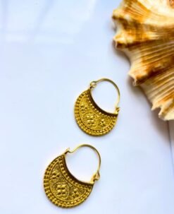 Alternative view of 5/20 Pairs Matte Floral Tribal Hoop Brass Earrings