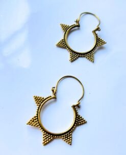 Alternative view of 5/20 Pairs Sunburst Tribal Hoop Brass Earrings