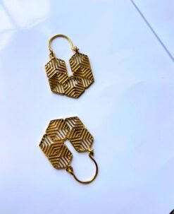 Alternative view of 5/20 Pairs Honeycomb Pattern Hoop Brass Earrings