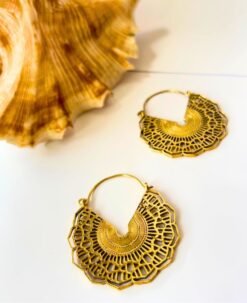 5/20 Pairs Cutout Mandala Hoop Brass Earrings
