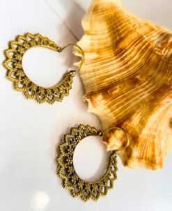 5/20 Pairs Lace Sunburst Hoop Brass Earrings