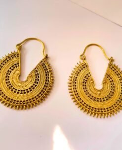 Alternative view of 5/20 Pairs Intricate Sunburst Hoop Brass Earrings
