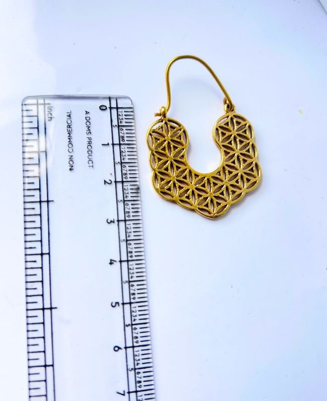 5/20 Pairs Sacred Geometry Tribal Hoop Brass Earrings - Image 3