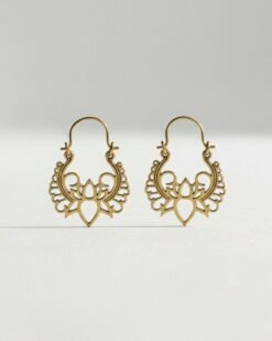 Alternative view of 5/20 Pairs Artistic lotus Hoop Brass Earrings