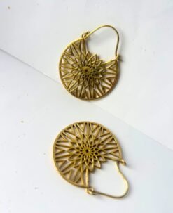 Alternative view of 5/20 Pairs Mandala Sunburst Design Hoop Brass Earrings