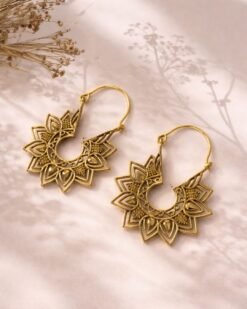 5/20 Pairs Beautiful Lotus Mandala Hoop Brass Earrings