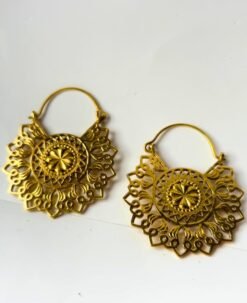 Alternative view of 5/20 Pairs Rich Blossom Mandala Hoop Brass Earrings