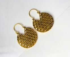 Alternative view of 5/20 Pairs Domed Honeycomb Textured Hoop Brass Earrings