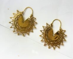Alternative view of 5/20 Pairs Artistic Sunburst Filigree Hoop Brass Earrings