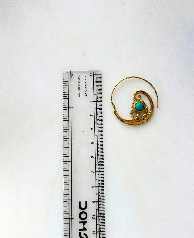 5/20 Pairs Turquoise Spiral Filigree Brass Earrings - Image 3